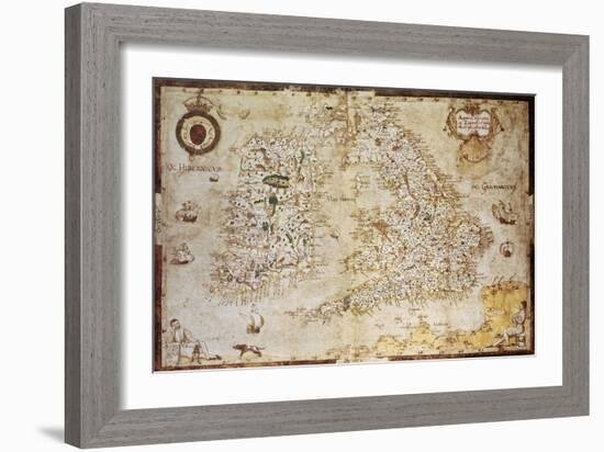 Old Map Of British Islands. Created By Laurence Nowell, Published In England, 1564-marzolino-Framed Art Print
