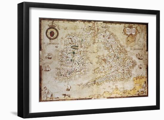 Old Map Of British Islands. Created By Laurence Nowell, Published In England, 1564-marzolino-Framed Art Print