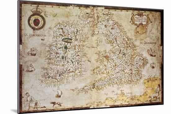 Old Map Of British Islands. Created By Laurence Nowell, Published In England, 1564-marzolino-Mounted Art Print