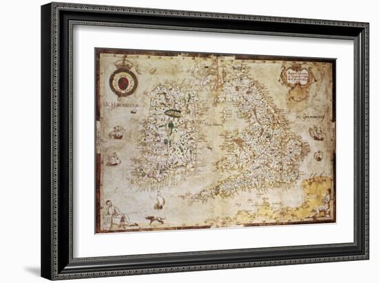 Old Map Of British Islands. Created By Laurence Nowell, Published In England, 1564-marzolino-Framed Art Print