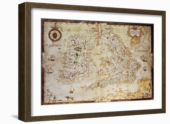 Old Map Of British Islands. Created By Laurence Nowell, Published In England, 1564-marzolino-Framed Art Print