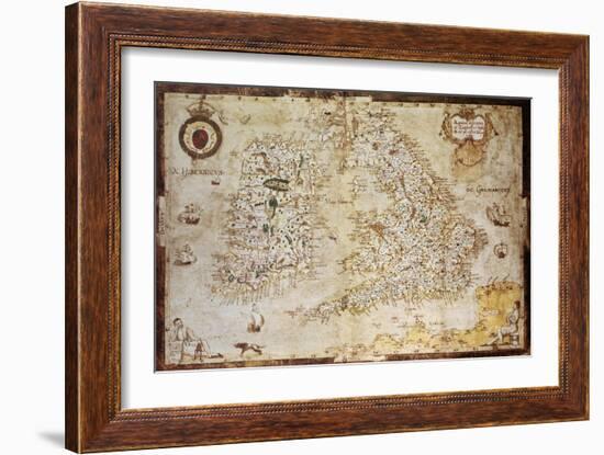 Old Map Of British Islands. Created By Laurence Nowell, Published In England, 1564-marzolino-Framed Art Print