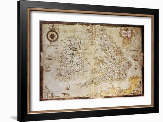 Old Map Of British Islands. Created By Laurence Nowell, Published In England, 1564-marzolino-Framed Art Print