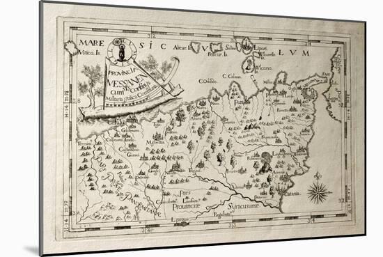 Old Map Of Capuchins Province Of Messina, Sicily. The Map May Be Dated To The 17Th C-marzolino-Mounted Art Print