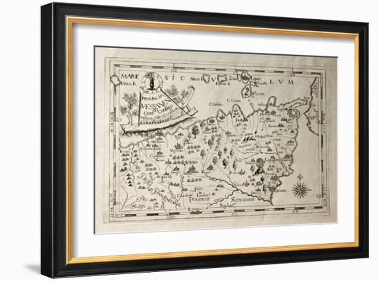 Old Map Of Capuchins Province Of Messina, Sicily. The Map May Be Dated To The 17Th C-marzolino-Framed Art Print