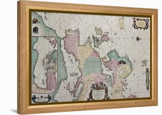 Old Map Of Europe With Eastern Mediterranean Insert Map-marzolino-Framed Stretched Canvas