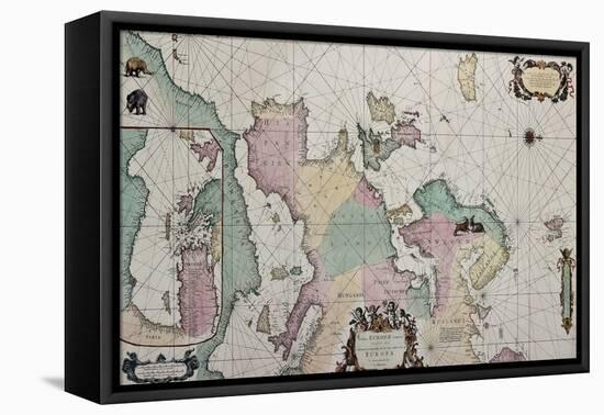 Old Map Of Europe With Eastern Mediterranean Insert Map-marzolino-Framed Stretched Canvas