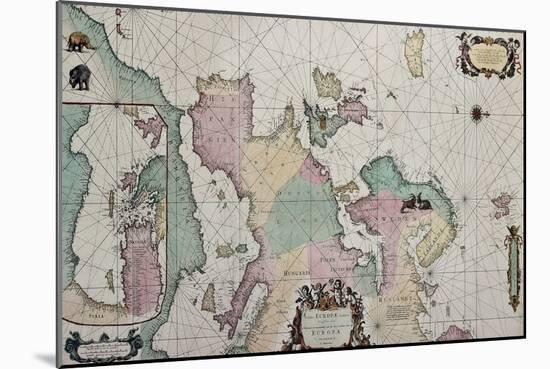 Old Map Of Europe With Eastern Mediterranean Insert Map-marzolino-Mounted Art Print