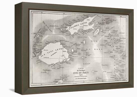 Old Map Of Fiji Islands-marzolino-Framed Stretched Canvas