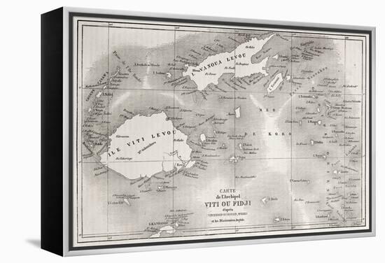 Old Map Of Fiji Islands-marzolino-Framed Stretched Canvas