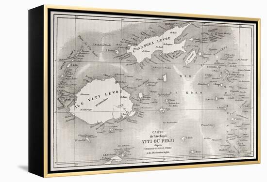 Old Map Of Fiji Islands-marzolino-Framed Stretched Canvas