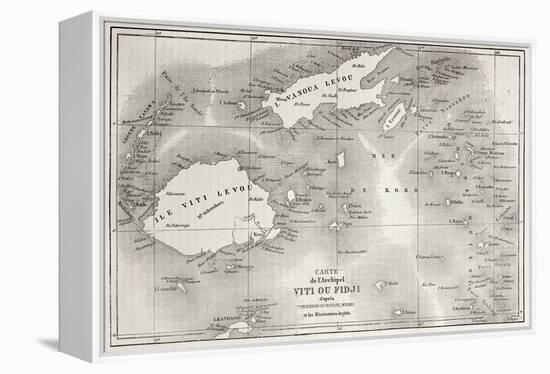 Old Map Of Fiji Islands-marzolino-Framed Stretched Canvas