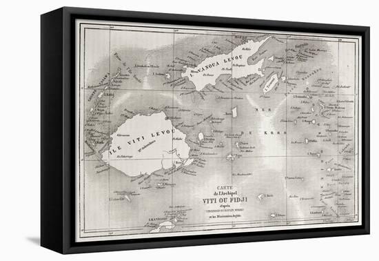 Old Map Of Fiji Islands-marzolino-Framed Stretched Canvas