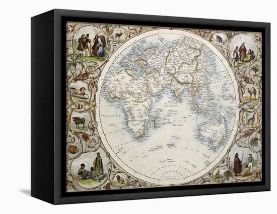 Old Map Of Hemisphere Oriental-marzolino-Framed Stretched Canvas