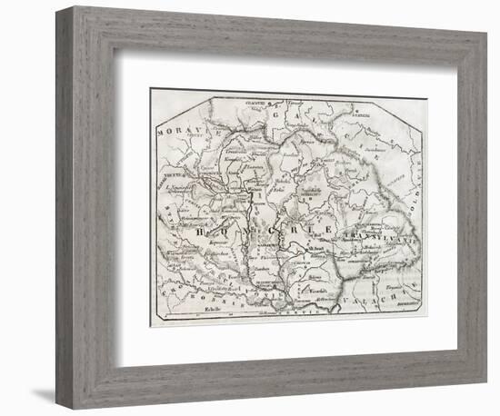 Old Map Of Hungary. By Unidentified Author, Published On Magasin Pittoresque, Paris, 1850-marzolino-Framed Art Print