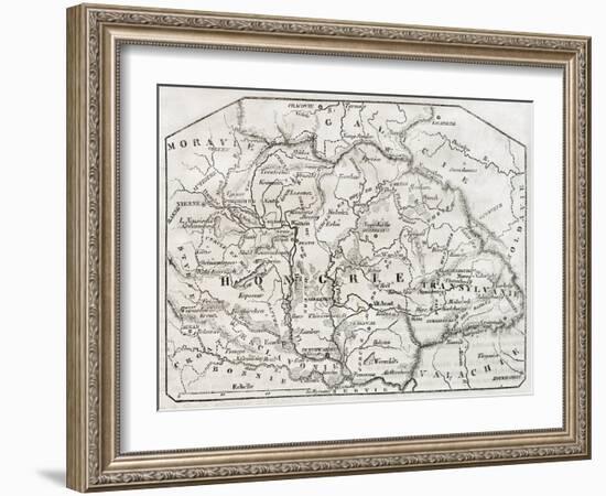 Old Map Of Hungary. By Unidentified Author, Published On Magasin Pittoresque, Paris, 1850-marzolino-Framed Art Print