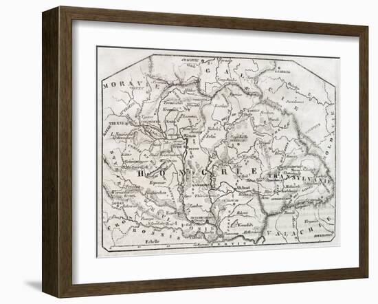 Old Map Of Hungary. By Unidentified Author, Published On Magasin Pittoresque, Paris, 1850-marzolino-Framed Art Print