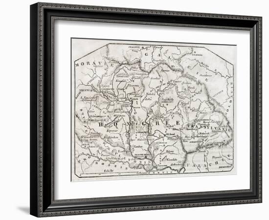 Old Map Of Hungary. By Unidentified Author, Published On Magasin Pittoresque, Paris, 1850-marzolino-Framed Art Print