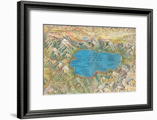 Old Map of Lake Tahoe Area-null-Framed Art Print