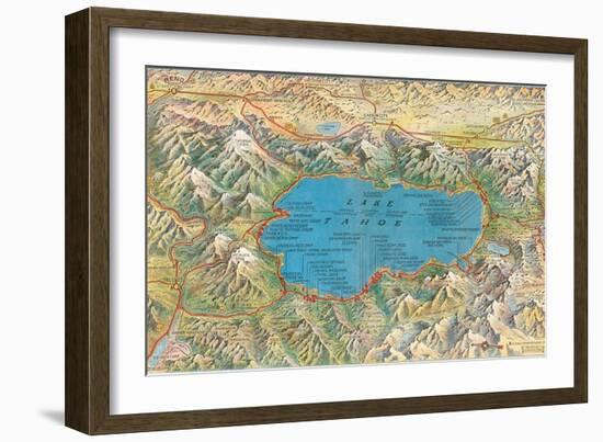 Old Map of Lake Tahoe Area-null-Framed Art Print