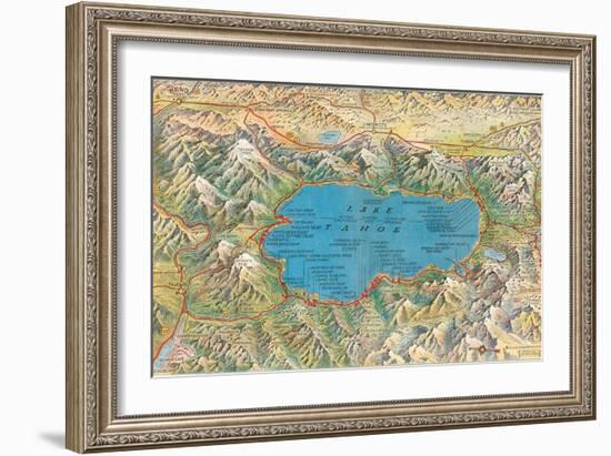 Old Map of Lake Tahoe Area-null-Framed Art Print