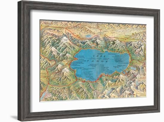 Old Map of Lake Tahoe Area--Framed Art Print