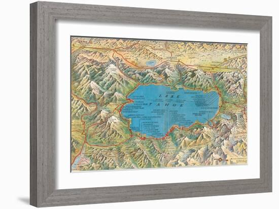 Old Map of Lake Tahoe Area-null-Framed Art Print