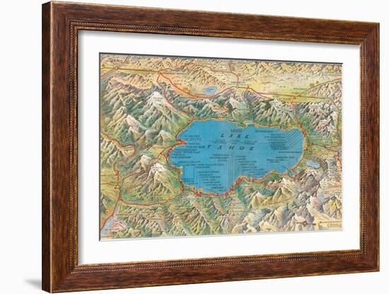 Old Map of Lake Tahoe Area-null-Framed Art Print