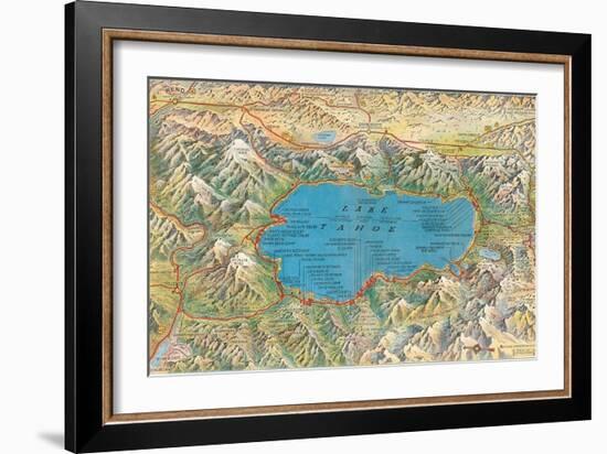 Old Map of Lake Tahoe Area-null-Framed Art Print