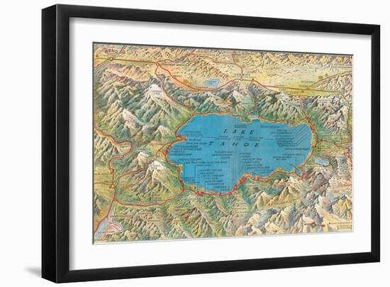 Old Map of Lake Tahoe Area-null-Framed Art Print