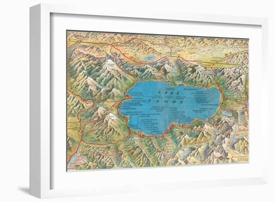 Old Map of Lake Tahoe Area-null-Framed Art Print