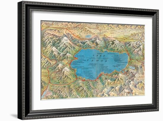 Old Map of Lake Tahoe Area-null-Framed Art Print