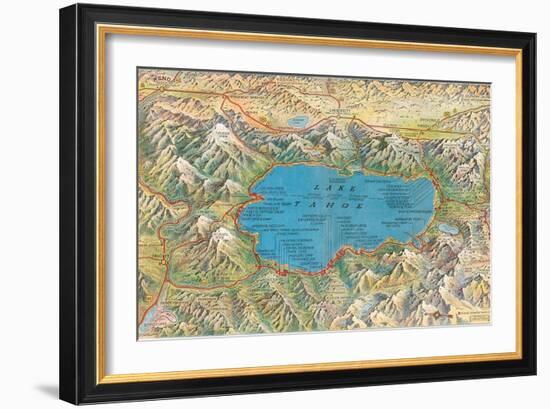 Old Map of Lake Tahoe Area-null-Framed Art Print