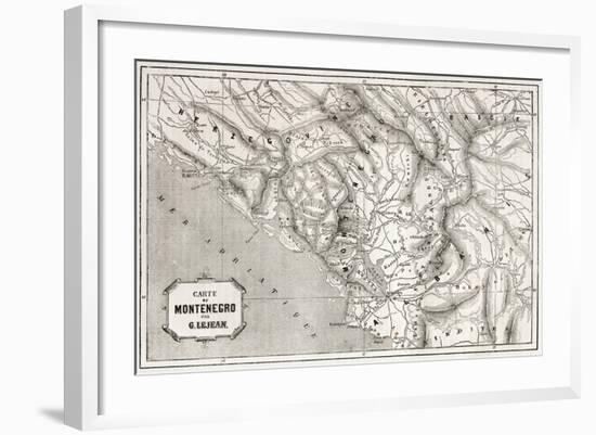 Old Map Of Montenegro. Created By Lejean, Published On Le Tour Du Monde, Paris, 1860-marzolino-Framed Art Print