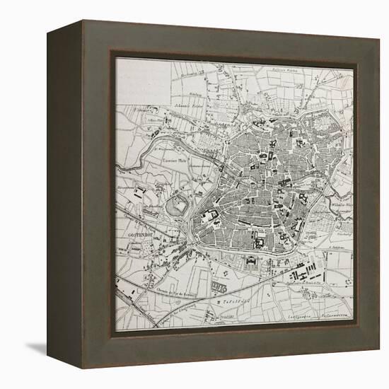 Old Map Of Nuremberg, Germany-marzolino-Framed Stretched Canvas
