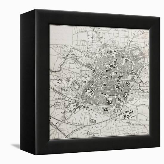 Old Map Of Nuremberg, Germany-marzolino-Framed Stretched Canvas