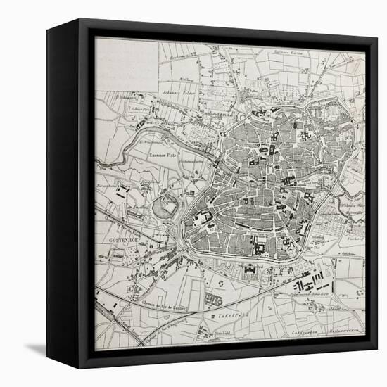 Old Map Of Nuremberg, Germany-marzolino-Framed Stretched Canvas