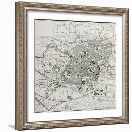 Old Map Of Nuremberg, Germany-marzolino-Framed Art Print