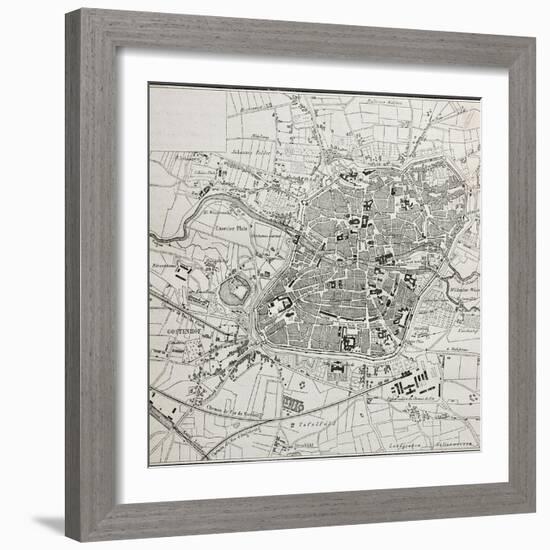 Old Map Of Nuremberg, Germany-marzolino-Framed Art Print