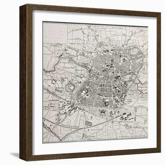 Old Map Of Nuremberg, Germany-marzolino-Framed Art Print