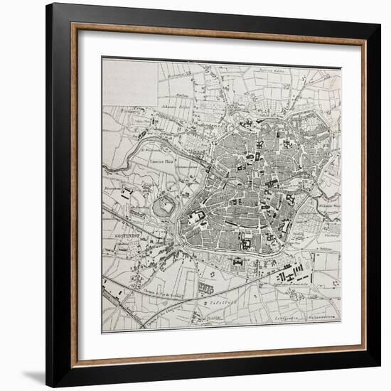 Old Map Of Nuremberg, Germany-marzolino-Framed Art Print