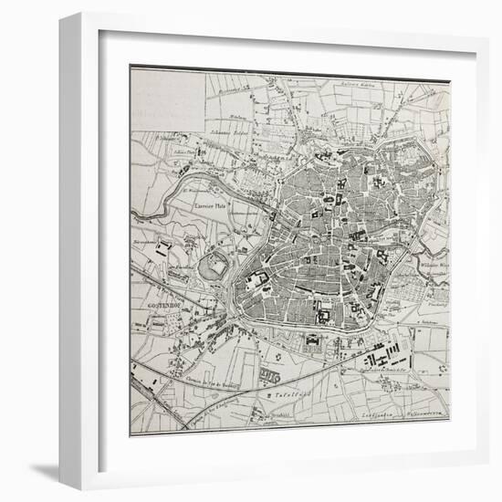 Old Map Of Nuremberg, Germany-marzolino-Framed Art Print