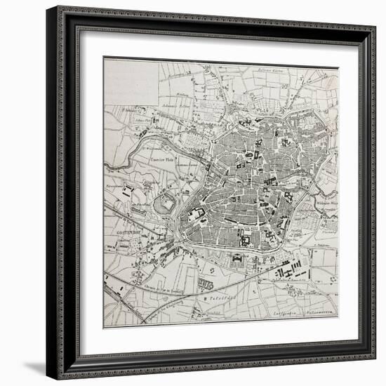 Old Map Of Nuremberg, Germany-marzolino-Framed Art Print