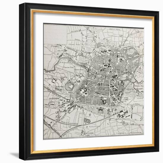 Old Map Of Nuremberg, Germany-marzolino-Framed Art Print