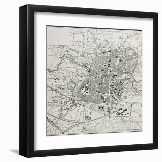 Old Map Of Nuremberg, Germany-marzolino-Framed Art Print