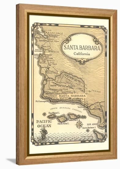 Old Map of Santa Barbara, California-null-Framed Stretched Canvas