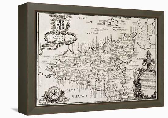 Old Map Of Sicily-marzolino-Framed Stretched Canvas