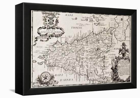 Old Map Of Sicily-marzolino-Framed Stretched Canvas