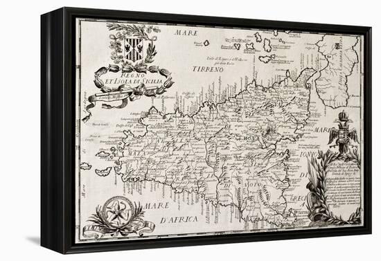 Old Map Of Sicily-marzolino-Framed Stretched Canvas