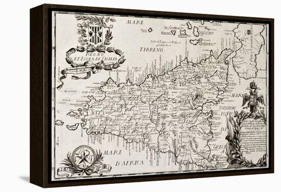 Old Map Of Sicily-marzolino-Framed Stretched Canvas